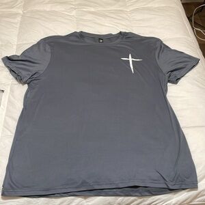Manfit New Men’s Gray Tshirt with White Cross Stylish Size XXL 100% Polyester